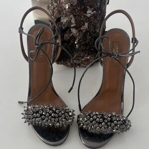 Aquazzura Black and Silver Embellished Heels
